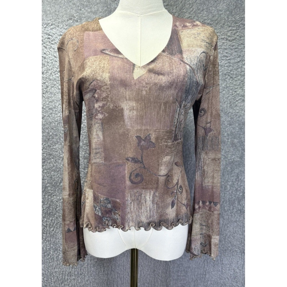 VTG Victor Carlini Women's Petite Medium 90s Y2K V-Neck Long Sleeve Knit Top